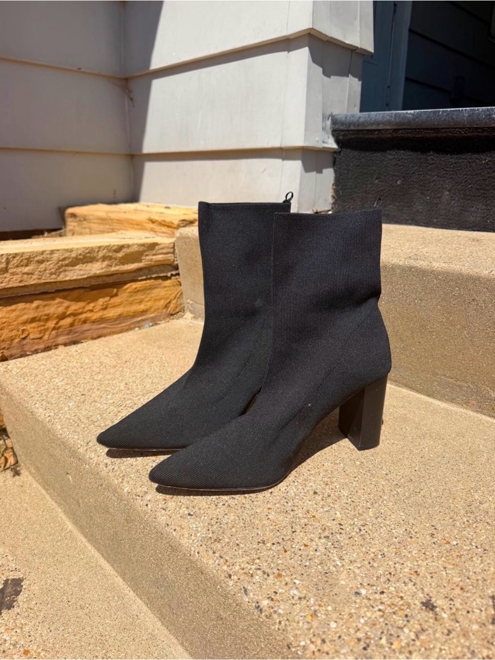 Women's Black Pointed Toe Sock Ankle Boots - Brand Unknown